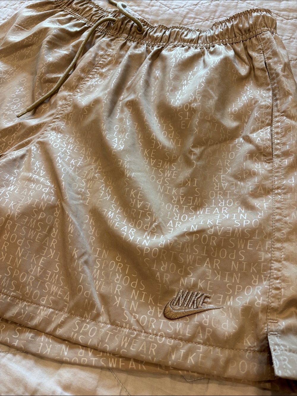Nike Men's Athletic Shorts Tan with White Print